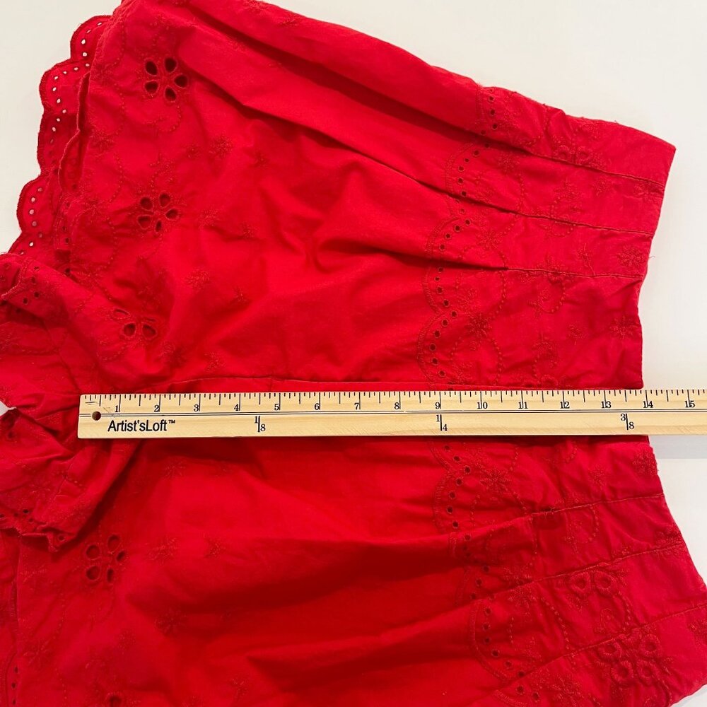 Free People How Sweet Shorts Red High Rise Pleated Eyelet Boho Festival MEDIUM - Picture 8 of 10